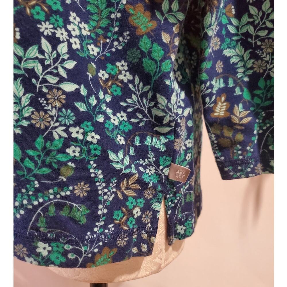 T by Talbots Floral Cowl Drawstring Sweatshirt Top Size 2XP Blue Stretch Cotton - Picture 6 of 10
